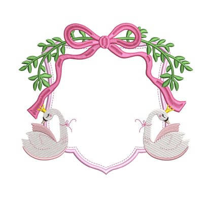 Swan Embroidery Crest Design: Royal Floral Embroidery Frame Design For Banner Embroidery Crest File (Digital Download)
