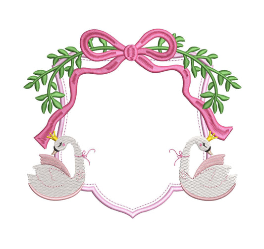 Swan Embroidery Crest Design: Royal Floral Embroidery Frame Design For Banner Embroidery Crest File (Digital Download)