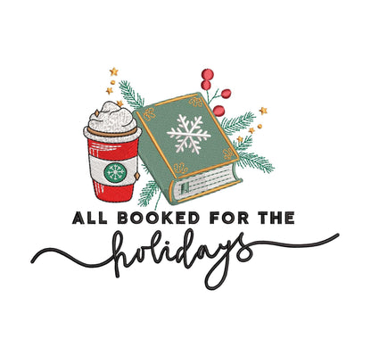 Booked for Holidays Christmas , Book Lover Machine Embroidery pes dgt dst exp hus inf jef xxx | 6 Sizes