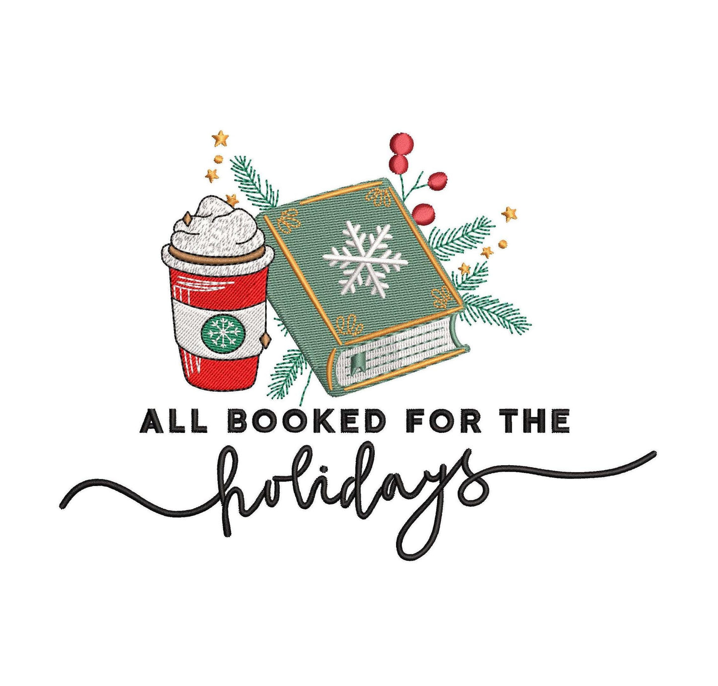 Christmas Embroidery Designs: All Booked For The Holidays Embroidery Machine Files Coffee and Book Lover Embroidery Design