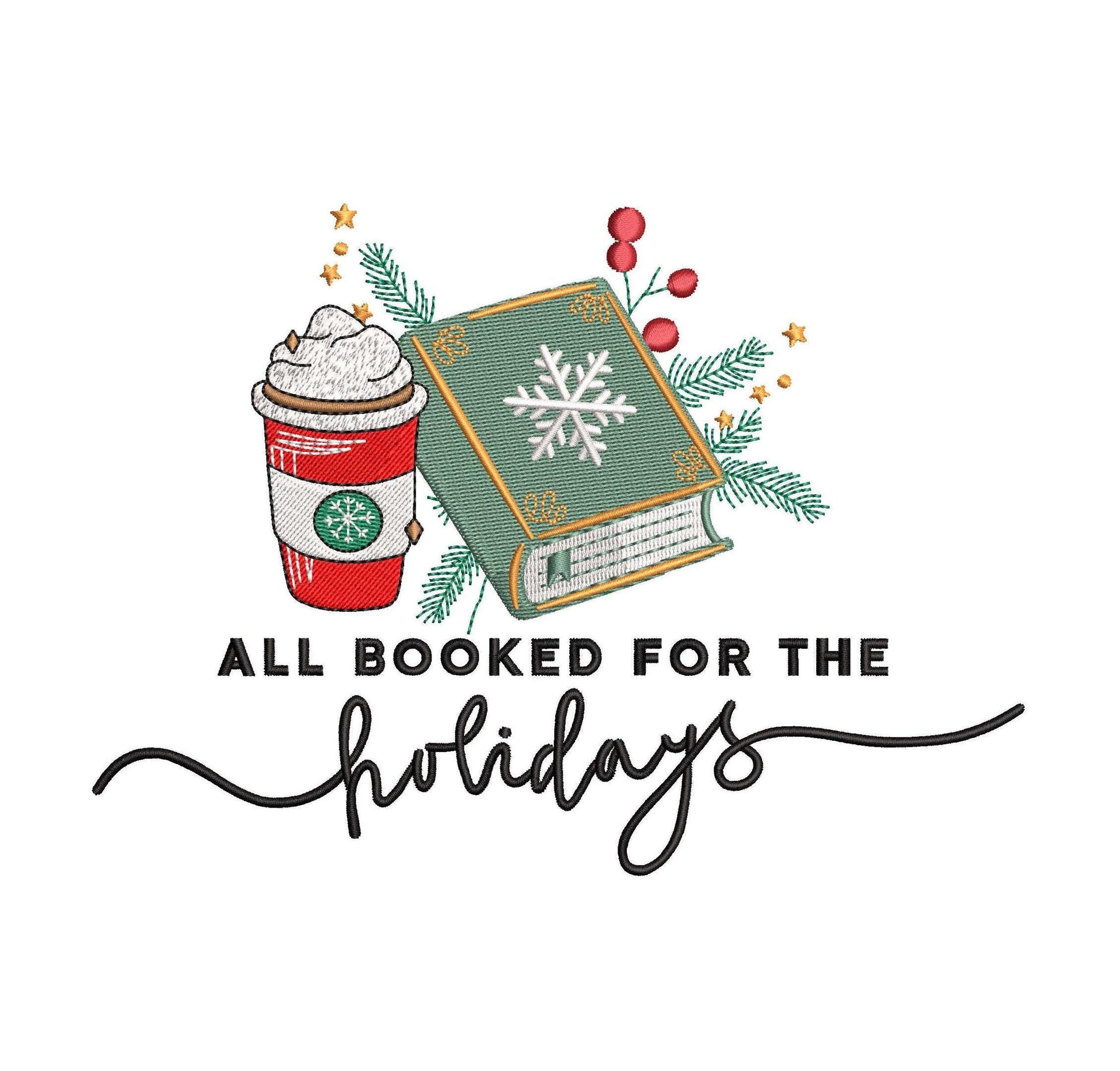 Christmas Embroidery Designs: All Booked For The Holidays Embroidery Machine Files Coffee and Book Lover Embroidery Design