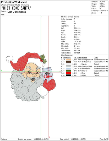 Christmas Santa , Diet Coke Machine Embroidery File pes dgt dst exp hus inf jef xxx Jolly Saint Nick| 4 Sizes