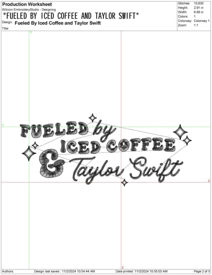 Taylor , Coffee Machine Embroidery File pes dgt dst exp hus jef xxx Fueled by Coffee Gift for Her | 4 sizes