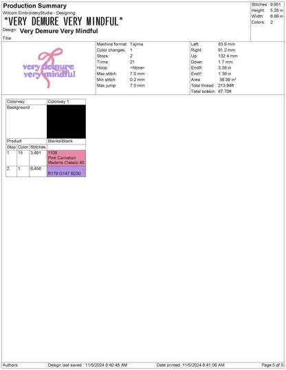 Demure Mindful Embroidery Design: Pink Coquette File (Digital Download)