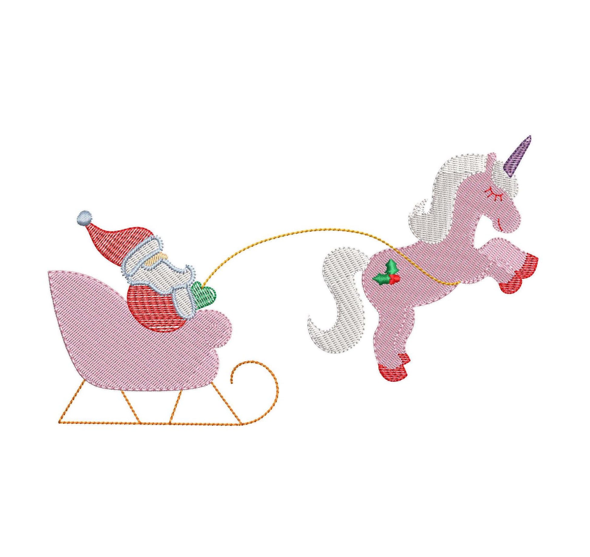 Christmas Unicorn Santa Sleigh Machine Embroidery Design (Digital Download)