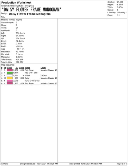 Floral Daisy Frame Embroidery Design: Coquette Monogram Crest (PES EXP DST File)