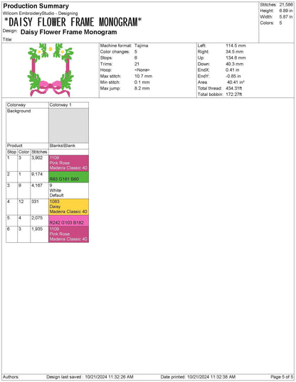 Floral Daisy Frame Embroidery Design: Coquette Monogram Crest (PES EXP DST File)