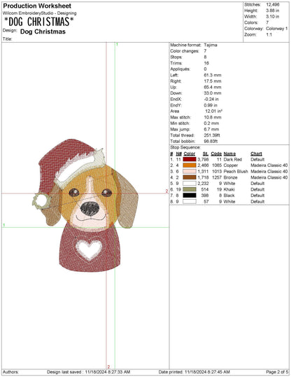 Christmas Dog , Cute Dog Embroidery, Beagle Machine Embroidery File, pes dgt dst exp hus inf jef | 4 sizes