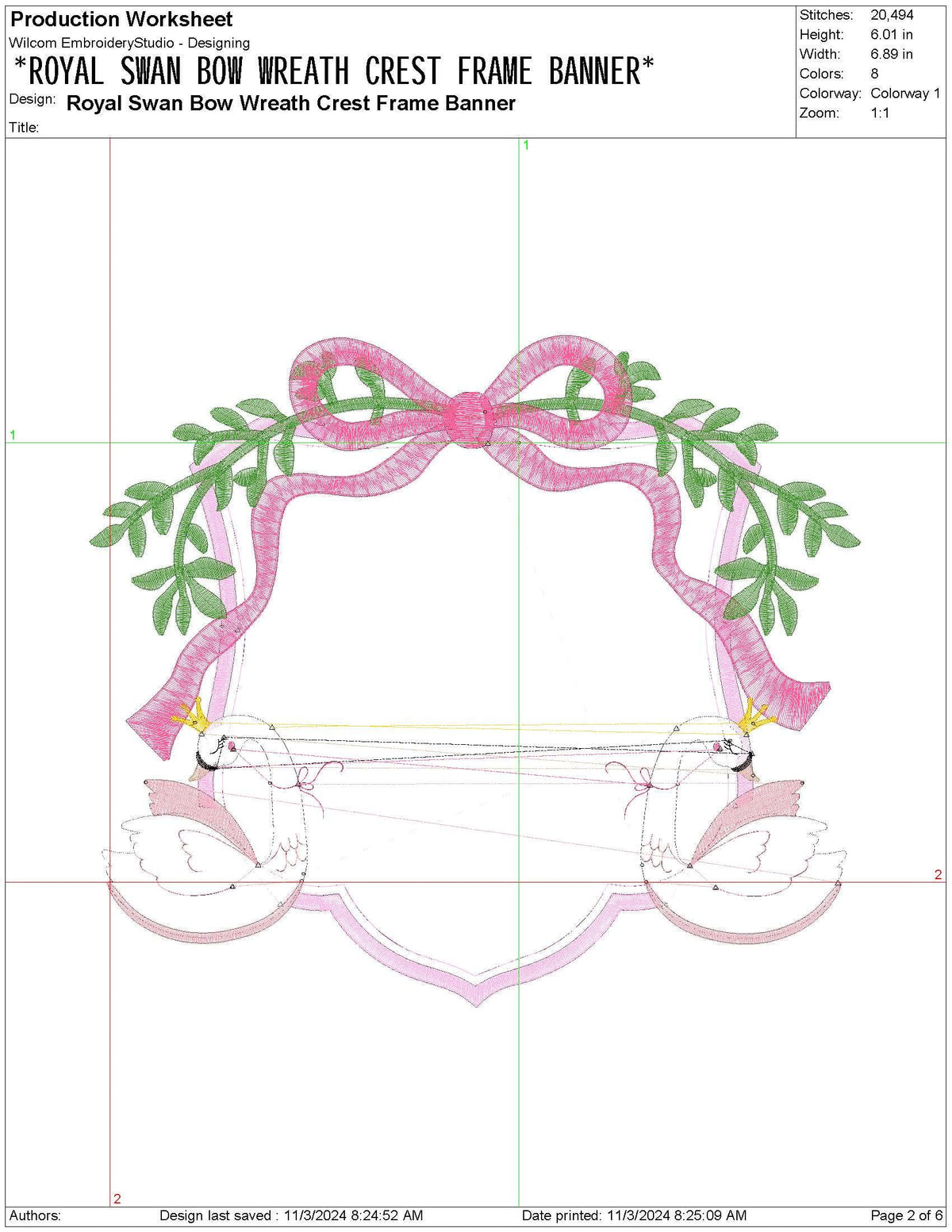 Swan Embroidery Crest Design: Royal Floral Embroidery Frame Design For Banner Embroidery Crest File (Digital Download)