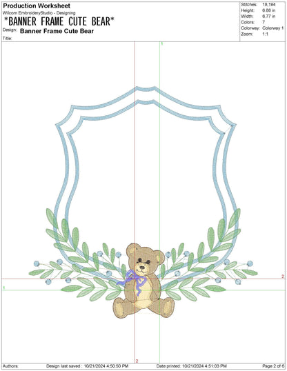 Bear Wreath Crest Frame Embroidery Design Baby Banner Crest Frame Embroidery File Newborn Birthday Frame DST Wedding Crest Frame Embroidery