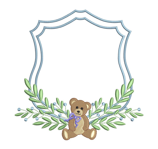 Bear Wreath Crest Frame Embroidery Design Baby Banner Crest Frame Embroidery File Newborn Birthday Frame DST Wedding Crest Frame Embroidery