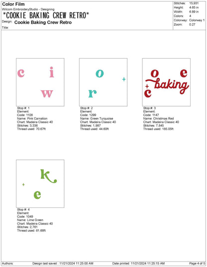 Christmas Cookie Baking Crew Retro Embroidery Design (Digital File)