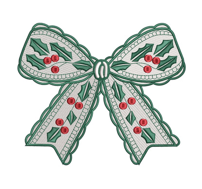 Christmas Holly Bow Cute Festive Machine Embroidery File Gift for Her | 5 Sizes