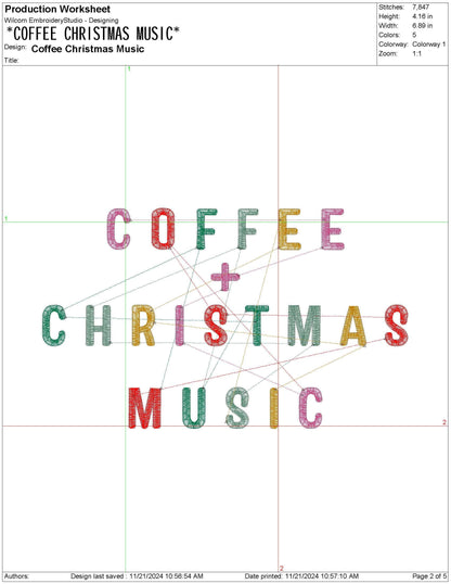 Christmas Coffee Christmas Music Machine Embroidery File | 6 Sizes