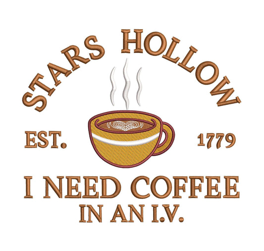 Gilmore Stars Hollow pes dgt dst exp hus jef xxx Machine Embroidery File, GG Gift for Her Coffee in I.V. | 6 Sizes