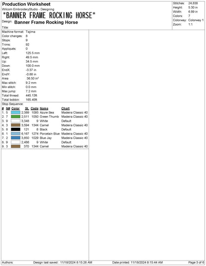 Rocking Horse Crest Embroidery Design: Floral Banner Frame Machine Embroidery File Baby Door Hanger Embroidery File (Digital Download)