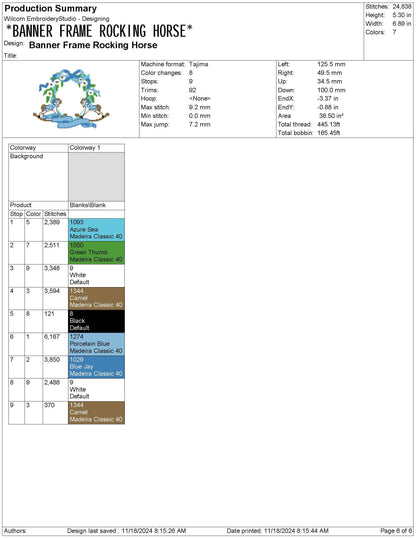 Rocking Horse Crest Embroidery Design: Floral Banner Frame Machine Embroidery File Baby Door Hanger Embroidery File (Digital Download)