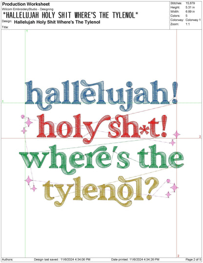 Hallelujah Holy Shit Where's The Tylenol pes dgt dst exp hus jef vp3 Christmas Vacation Machine Embroidery File | 4 sizes