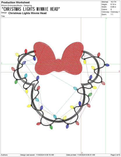 Girl Mouse Christmas Lights Bow Machine Embroidery File Cute Gift | 6 Sizes