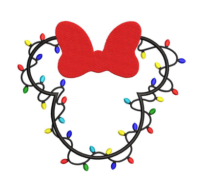 Girl Mouse Christmas Lights Bow Machine Embroidery File Cute Gift | 6 Sizes