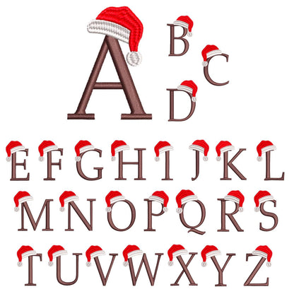 Christmas Alphabet All Letters pes dgt dst exp hus inf jef xxx Santa Hat Alphabet Machine Embroidery File | 2 Size