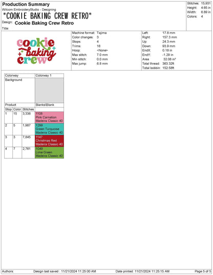 Christmas Cookie Baking Crew Retro Embroidery Design (Digital File)