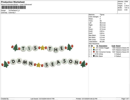 Christmas Embroidery Designs: Tis The Damn Season Embroidery File Christmas Holiday Garland Embroidery Machine Files (Digital Download)