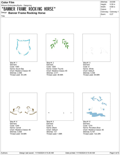 Rocking Horse Crest Embroidery Design: Floral Banner Frame Machine Embroidery File Baby Door Hanger Embroidery File (Digital Download)