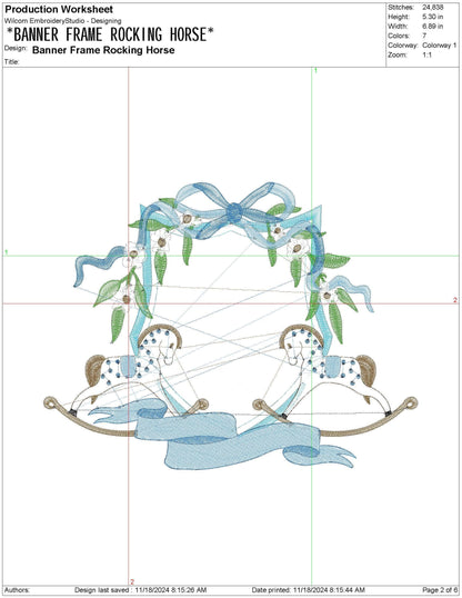 Rocking Horse Crest Embroidery Design: Floral Banner Frame Machine Embroidery File Baby Door Hanger Embroidery File (Digital Download)