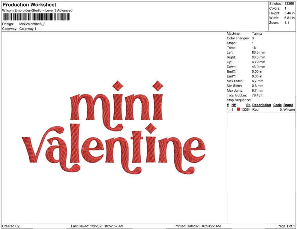 Mini Valentine Embroidery Design: 4 Sizes (Digital Download)