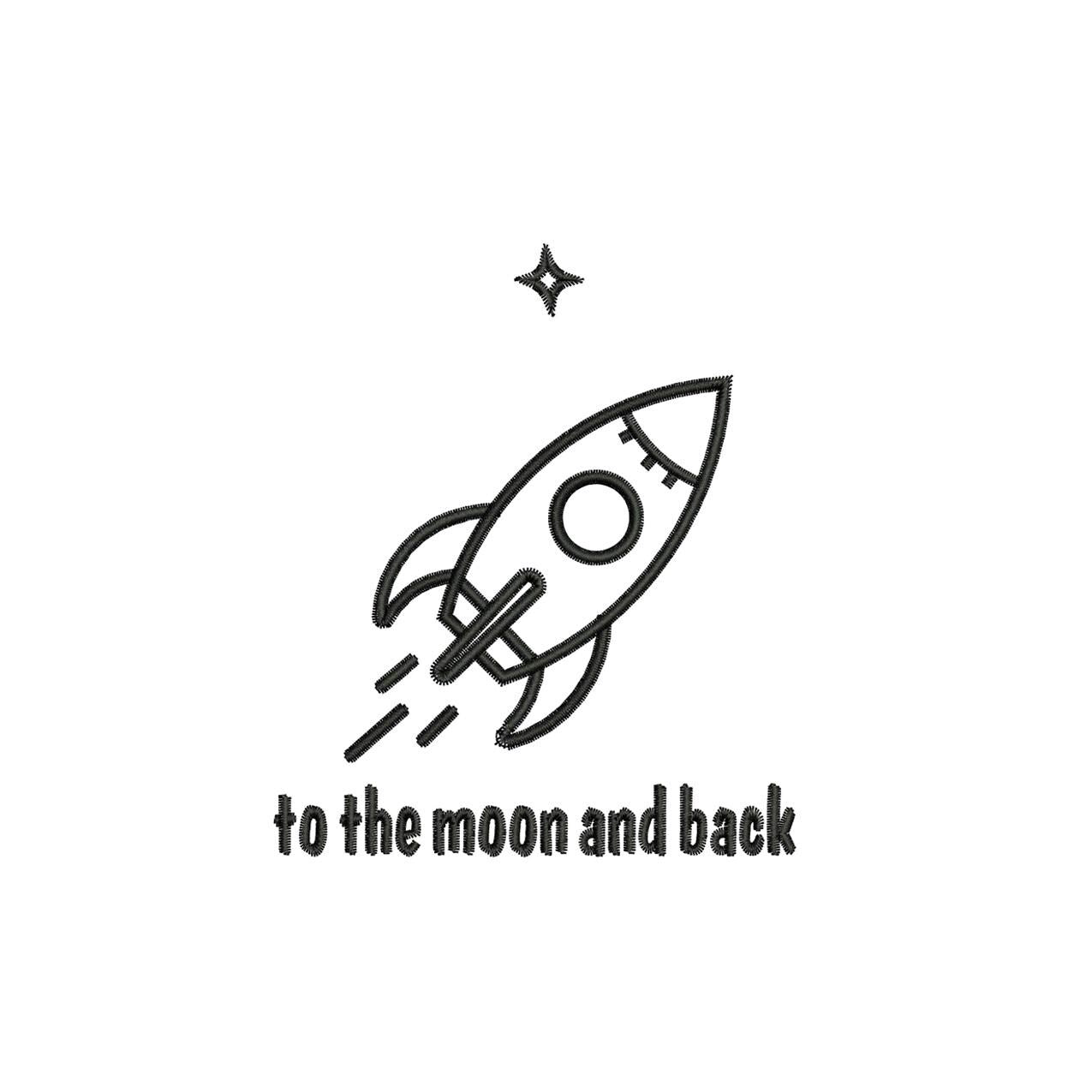 Valentine Rocket Embroidery Design: 'Love You To The Moon' (4 Sizes) (Digital File)