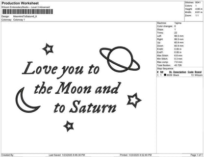 Taylor I Love You To The Moon And Saturn  Valentine's Day Machine Embroidery File | 4 Sizes