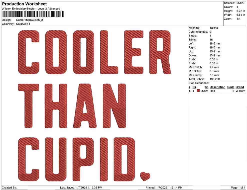 Cooler Than Cupid Embroidery Design: Valentine's Day Machine File (Digital Download)