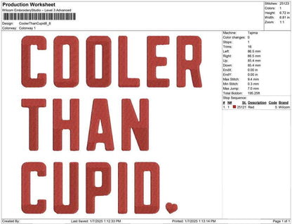 Cooler Than Cupid Embroidery Design: Valentine's Day Machine File (Digital Download)