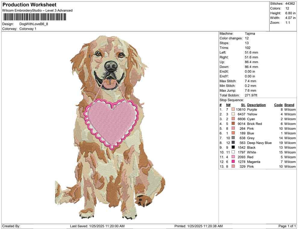 Valentine Day Dog  Labrador Valentine's Machine Embroidery File for Dog Lovers | 4 Size