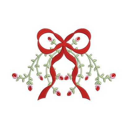 Floral Ribbon Machine Embroidery Design: Vintage Rose Vine Bow (Digital Download)