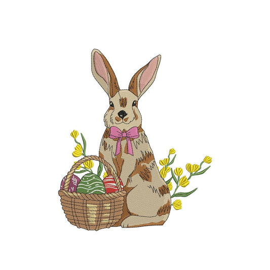 Easter Bunny  Cute Newborn Easter Machine Embroidery File Easter Basket with Eggs | 4 Sizes