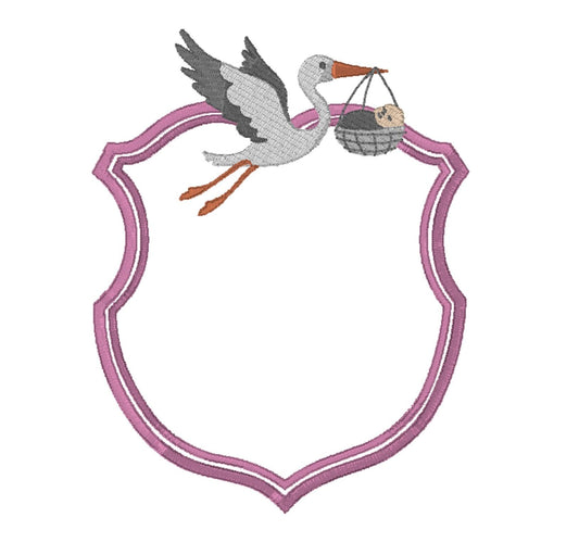 Banner Frame Baby Stork                            Vintage Newborn Banner Baby Frame Machine Embroidery File | 4 size