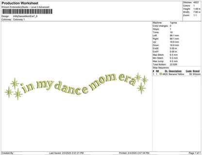 In My Dance Mom Era Embroidery Design: Retro Sparkle Text (Digital Download)