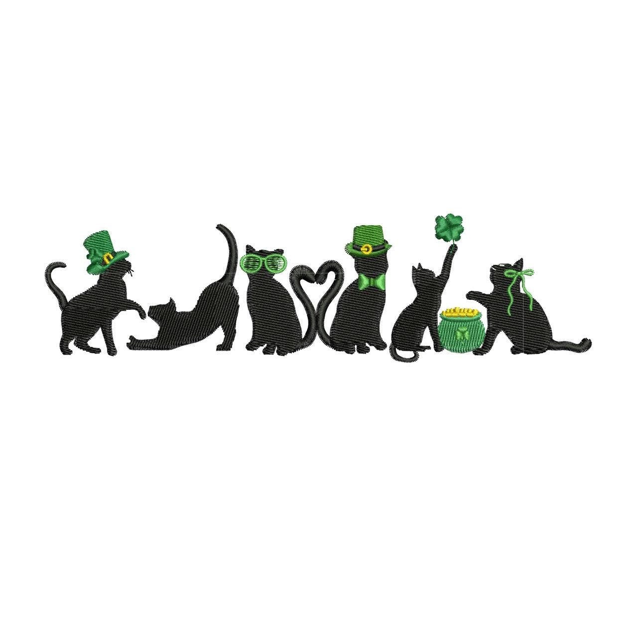 St. Patrick's Cat silhouette Embroidery Design pes dst exp hus jef sew vp3 xxx Saint Patricks Day Machine Embroidery File Cute Gift | 4 Size