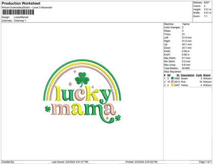 Lucky Mama St Patricks Embroidery Design: Clover Rainbow (Machine Embroidery File)