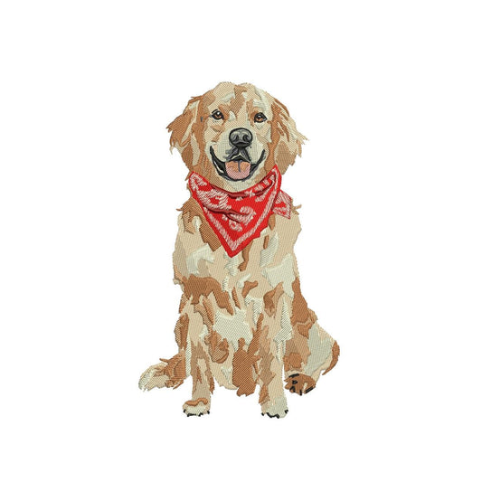 Golden Retriever Embroidery Designs: Happy Dog with Bandanna Machine Embroidery File (Digital Download)