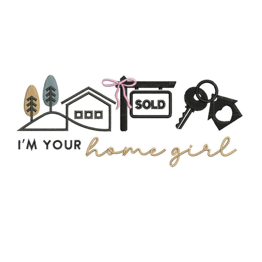 Real Estate Agent Embroidery Designs: Home Girl Real Estate Embroidery Machine File Mortgage Broker Embroidery Design (PES DST EXP+) Digital