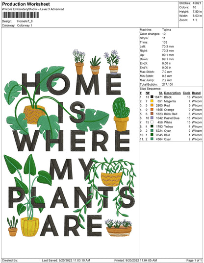 Houseplant Embroidery Design: Home Is Where My Plants Are (Digital File)