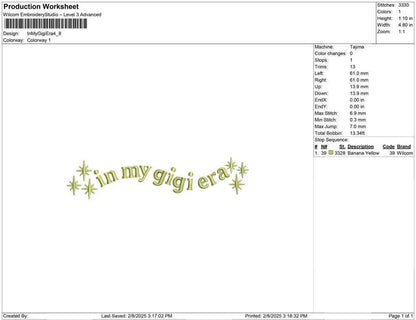 In My Gigi Era                            Family Wedding Machine Embroidery File, Single Color Cute Girly | 4 sizes