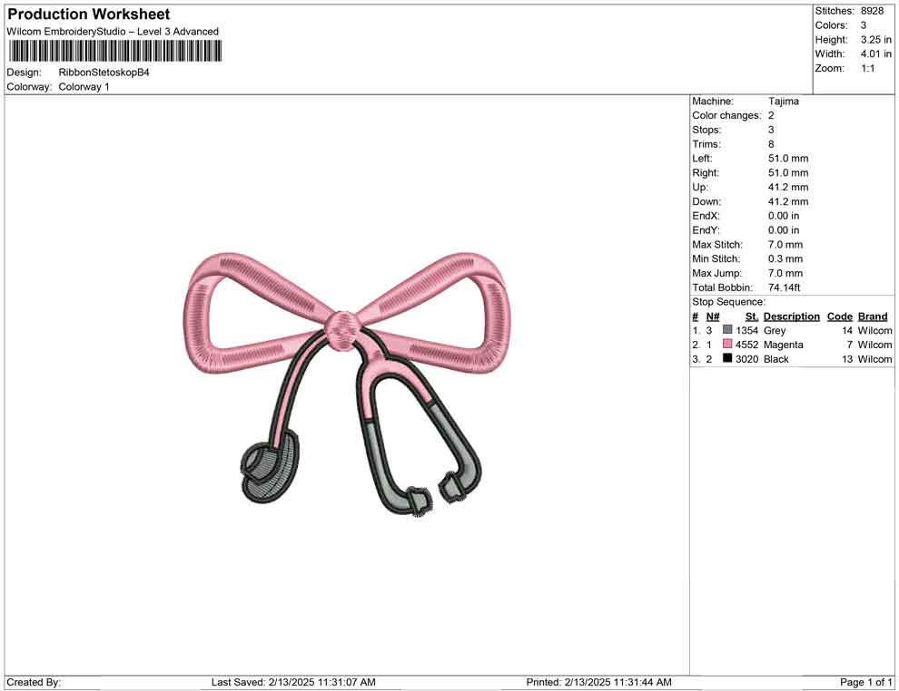 Stethoscope Bow Embroidery Design: Nurse Machine Embroidery File Doctor Medical Embroidery Bow Stethoscope Design (Digital Download)