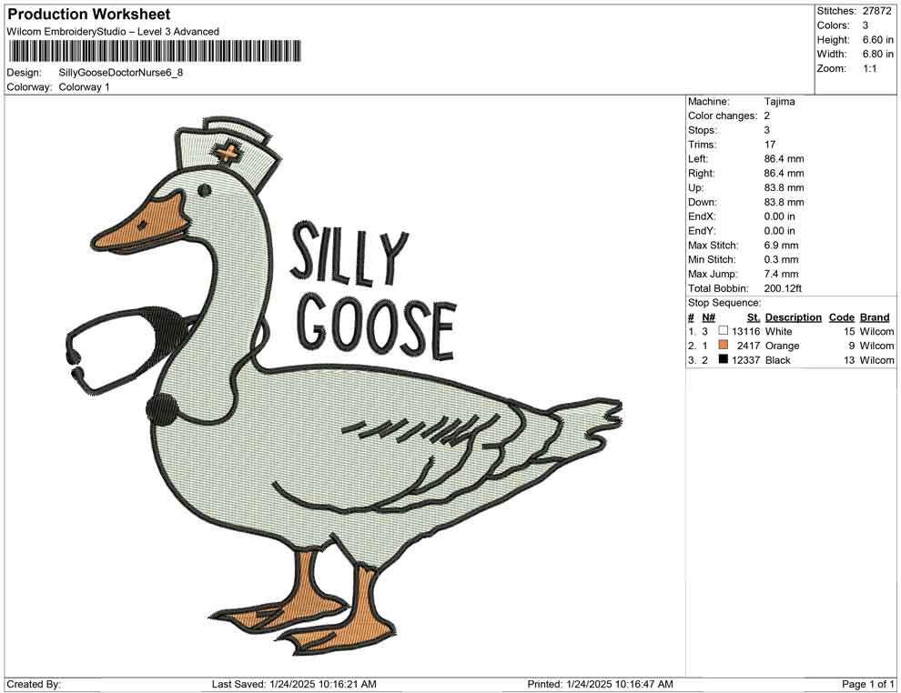 Silly Goose Nurse Embroidery Design: Funny Stethoscope Embroidery File (PES, DST)
