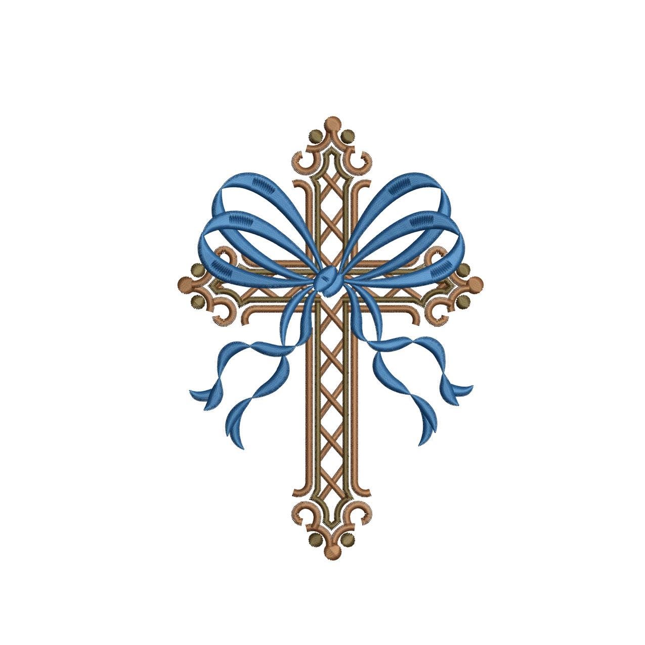 Easter Embroidery Designs: Coquette Cross Embroidery Machine File of Elegant Cross Embroidery Design with Ribbon Bow (DST, PES, EXP, more)