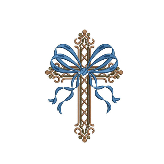 Easter Embroidery Designs: Coquette Cross Embroidery Machine File of Elegant Cross Embroidery Design with Ribbon Bow (DST, PES, EXP, more)
