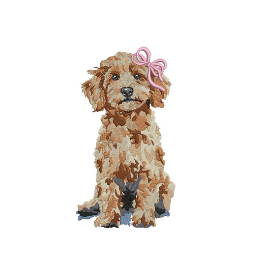 Goldendoodle Embroidery Design Goldendoodle Dog Machine Embroidery File Dog with Pink Bow Embroidery File (Digital Download)